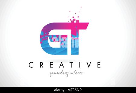 Purple Pink GT G T Letter Logo Design with Ink Watercolor Splash Spill ...