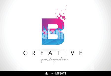 R Letter Logo with Broken Shattered Blue Pink Triangles Texture Design ...