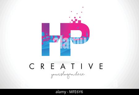 Purple Pink HP H P Letter Logo Design with Ink Watercolor Splash Spill ...