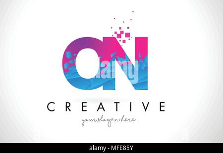 ON O N Letter Logo with Broken Shattered Blue Pink Triangles Texture Design Vector Illustration. Stock Vector