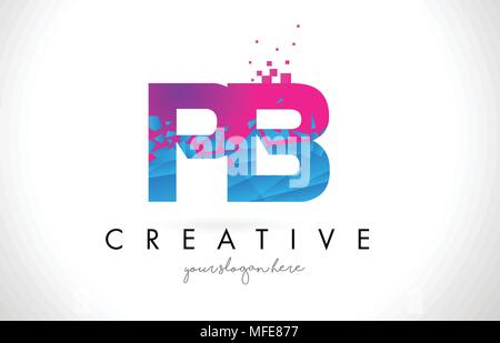 PB P B Letter Logo with Broken Shattered Blue Pink Triangles Texture Design Vector Illustration. Stock Vector