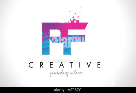 Creative colorful letter PF p f logo with leading lines and road ...