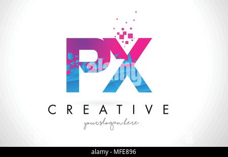Creative blue letter PX p x logo with leading lines and road concept ...