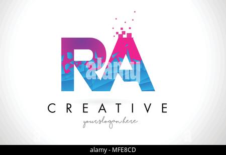 Purple Pink RA R A Letter Logo Design with Ink Watercolor Splash Spill ...