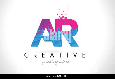 Colorful pink and blue AR a r letter design logo logotype concept with ...