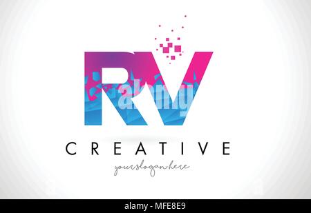 Purple Pink RV R V Letter Logo Design with Ink Watercolor Splash Spill ...