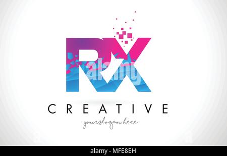 Purple Pink RX R X Letter Logo Design with Ink Watercolor Splash Spill ...