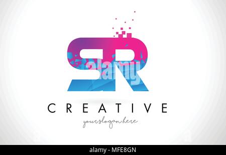 Colorful pink and blue SR s r letter design logo logotype concept with ...