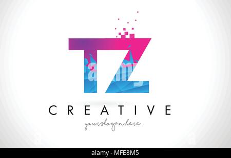 Purple Pink TZ T Z Letter Logo Design with Ink Watercolor Splash Spill ...