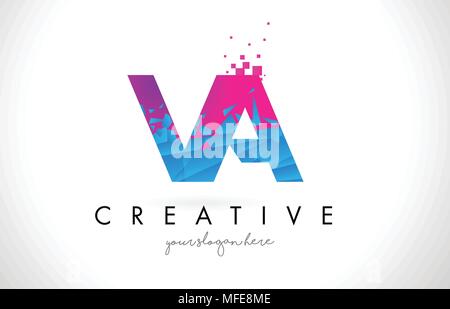 Purple Pink VA V A Letter Logo Design with Ink Watercolor Splash Spill ...
