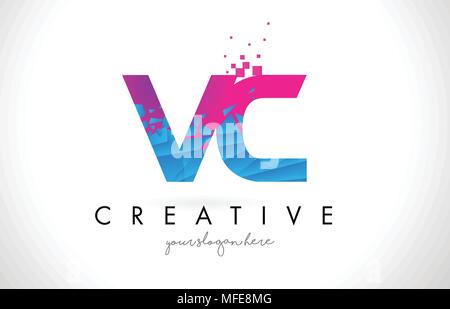Colorful pink and blue VC v c letter design logo logotype concept with ...