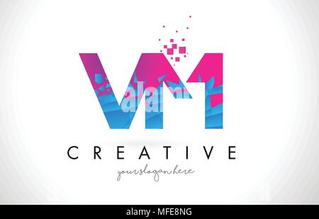 Colorful pink and blue vm v m letter design logo logotype concept with ...