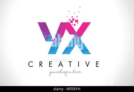 YX Y X Letter Logo with Broken Shattered Blue Pink Triangles Texture Design Vector Illustration. Stock Vector