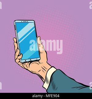 Smartphone in male hand selfie Stock Vector