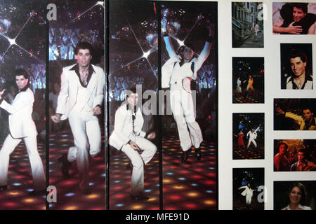John Travolta Disco Dancing on the Inside of the Double Album Sleeve Cover of Saturday Night Fever by RSO Records. Stock Photo