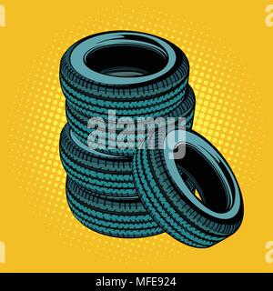 Cartoon Tyre Stack Stack of car tires isolated. vector illustration Stock Vector Image ...