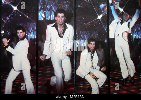 John Travolta Disco Dancing on the Inside of the Double Album Sleeve Cover of Saturday Night Fever by RSO Records. Stock Photo
