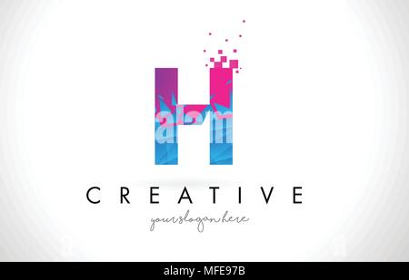 J Letter Logo with Broken Shattered Blue Pink Triangles Texture Design ...