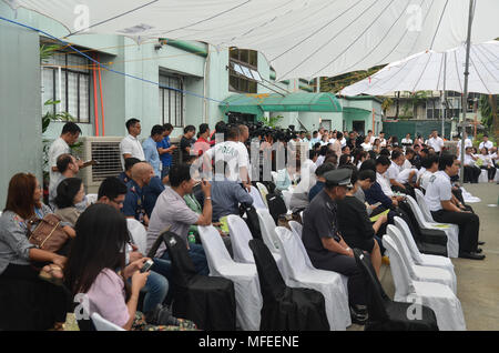 Quezon City, Philippines. 25th Apr, 2018. 'The Balay Silangan reformation program takes on a home-centered approach that would convince drug offenders to give themselves a second chance in life. The Rising sun in the East signals the start of a new day. This runs parallel to the program, heralding a fresh start for drug reformers,' Aquino said, citing how the program got its name. Credit: Robert Oswald Alfiler/Pacific Press/Alamy Live News Stock Photo