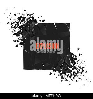 Explosion and fragmentation black square. Vector illustration isolated on white background Stock Vector