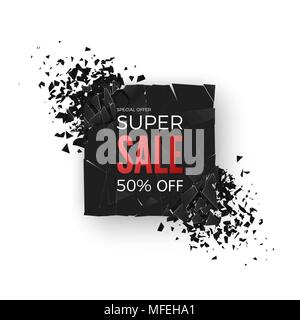 Super Sale Banner - 50% special offer. Layout with abstract explosion effect elements. Design concept. Vector illustration Stock Vector