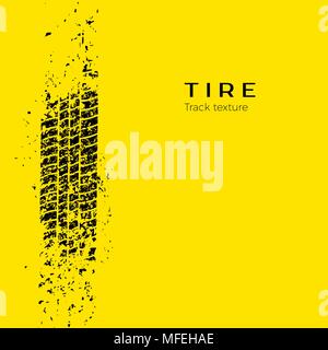 Dirt track from the car wheel protector. Tire track silhouette. Grunge tire track. Black tire track. Vector illustration isolated on yellow background Stock Vector