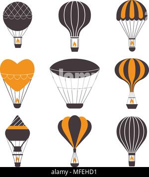 Hot Air Balloons Icons Stock Vector