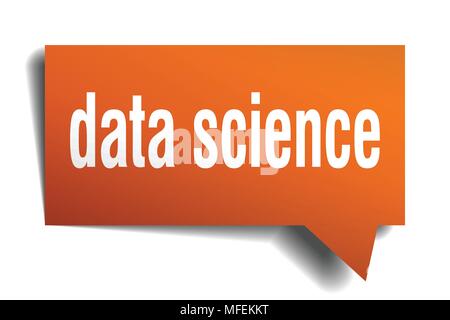 data science orange 3d square isolated speech bubble Stock Vector