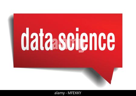data science red 3d square isolated speech bubble Stock Vector