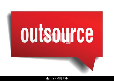 outsource red 3d square isolated speech bubble Stock Vector