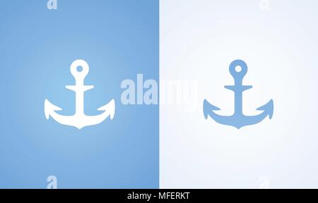 Icon with Iron Anchor on white and blue background, Vector Symbol of Marine Travel Stock Vector