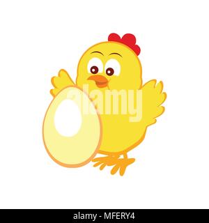 Emblem with cute yellow chicken and egg, Vector Illustration isolated on white background Stock Vector