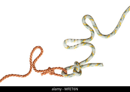 Two ropes with knots isolated on white background with clipping path Stock Photo