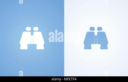 Flat Binoculars on white and blue backgrounds, Vector Illustration of travel and discovery equipment. Stock Vector