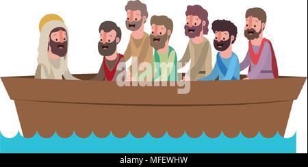 jesuschrist with apostles in boat biblical scene Stock Vector Image ...