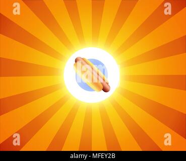 Hot Dog on orange background Stock Vector