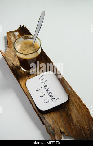 Iced coffee on table, flat lay style for weekend/holiday refreshing moo Stock Photo