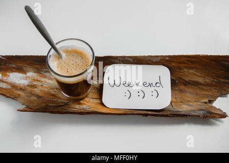 Iced coffee on table, flat lay style for weekend/holiday refreshing moo Stock Photo