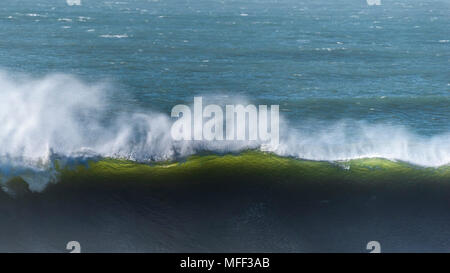 A large wave breaking at Fistral in Newquay in Cornwall. Stock Photo