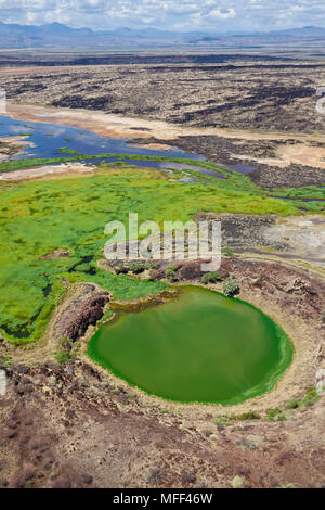 Crater lake adjacent to the Suguta river.  Great Rift Valley. Kenya Stock Photo