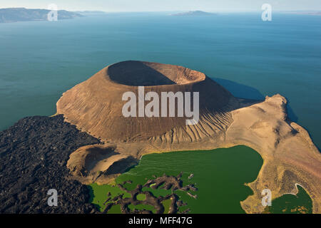 Aerial view of Nabuyatom Crater, south of Lake Turkana, Kenya. Lake Turkana is situatated in the Great Rift Valley in Kenya.  It is the world's larges Stock Photo