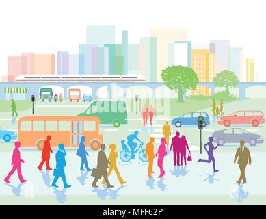 Big city with people in the city Stock Vector