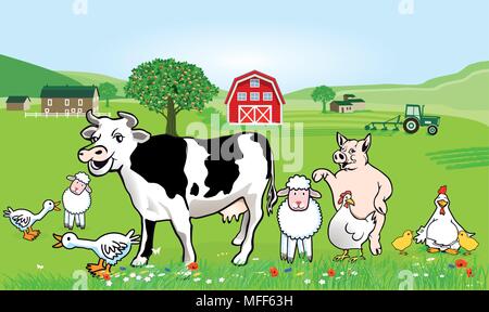 Farm animals illustration. Funny cartoon Stock Vector