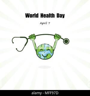 Globe sign and stethoscope vector logo design template.World Health Day icon.World Health Day cartoon mascot character.World Health Day idea campaign  Stock Vector