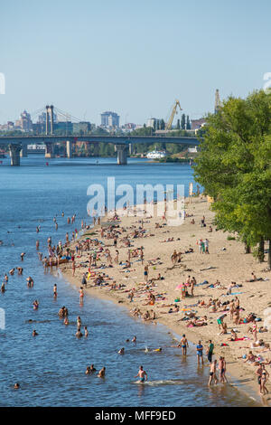 Kiev, Ukraine - August 5, 2017 : Beach on Trukhaniv Island on Dnipro river in Kiev, Ukraine. Stock Photo