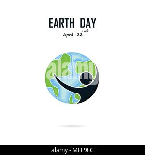 Happy Earth Day April 22 with globe cute character.Earth Day campaign idea concept.Earth Day idea campaign for greeting Card,Poster,Flyer,Cover,Brochu Stock Vector