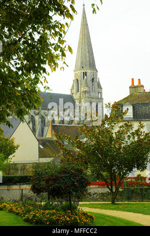 Spire of Abbaye de la Trinite, Vendome.  Autumn Stock Photo