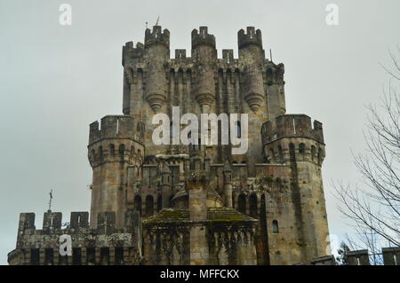 Battlements Of The Back Facade Of The Castle Of Butron, Castle Built In The Middle Ages. Architecture History Travel. March 24, 2018. Butron Castle Ga Stock Photo