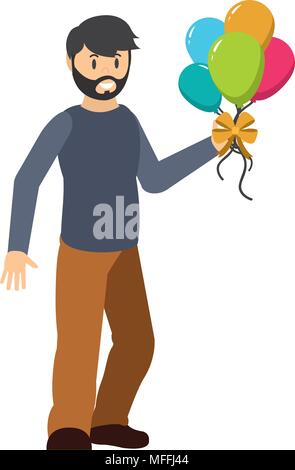 happy man with balloons in the hands to party Stock Vector