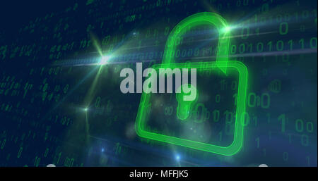Big green internet padlock on digital in background. Network security concept. Stock Photo